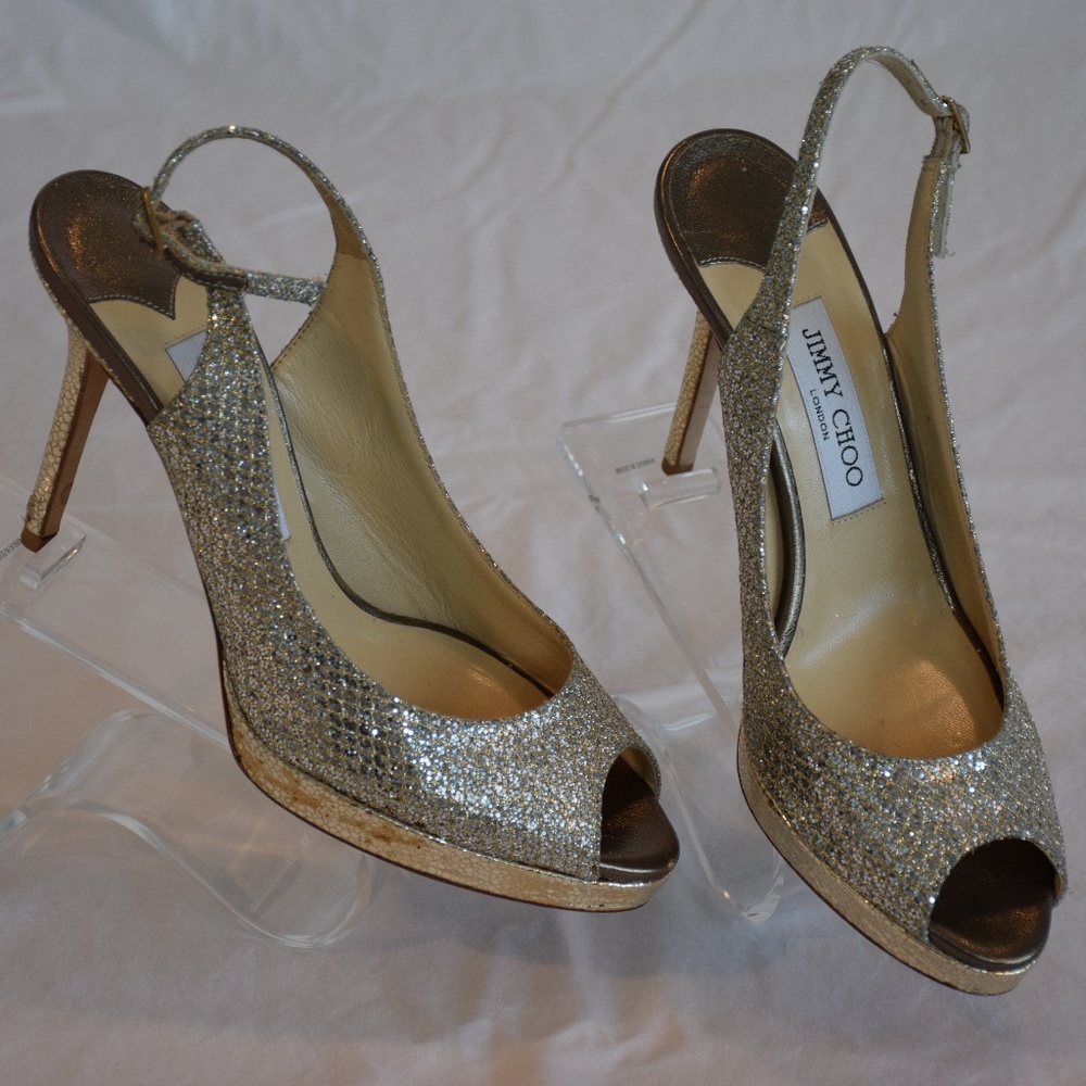 Jimmy Choo Metallic Platform Slingback Stilettos